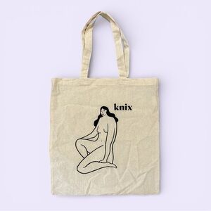 Knix Canvas Tote Bag | Natural Cotton Shopper | Minimalist Line Art Graphic
